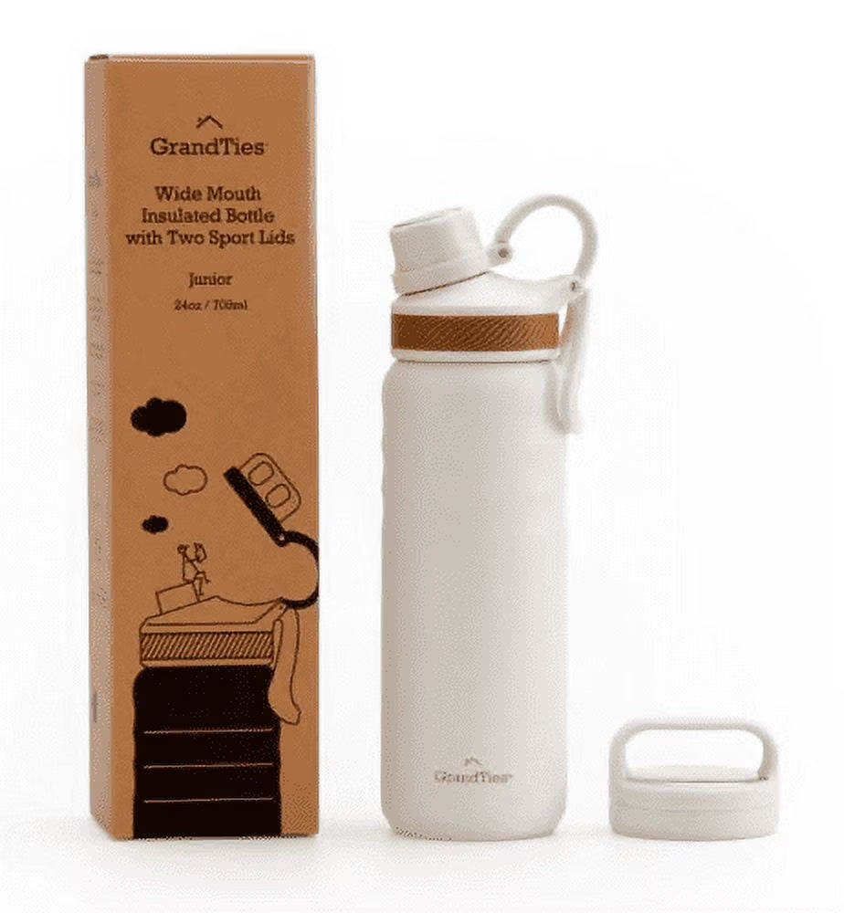 Stainless Steel Water Bottles with 2 Lids, Wide Mouth Vacuum Insulated Leak Proof BPA-Free Metal Canteen V8009