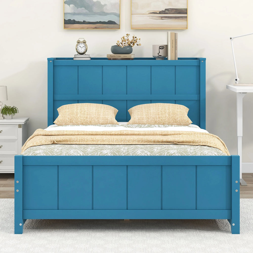 Blue Full Size Platform Bed with Storage A811