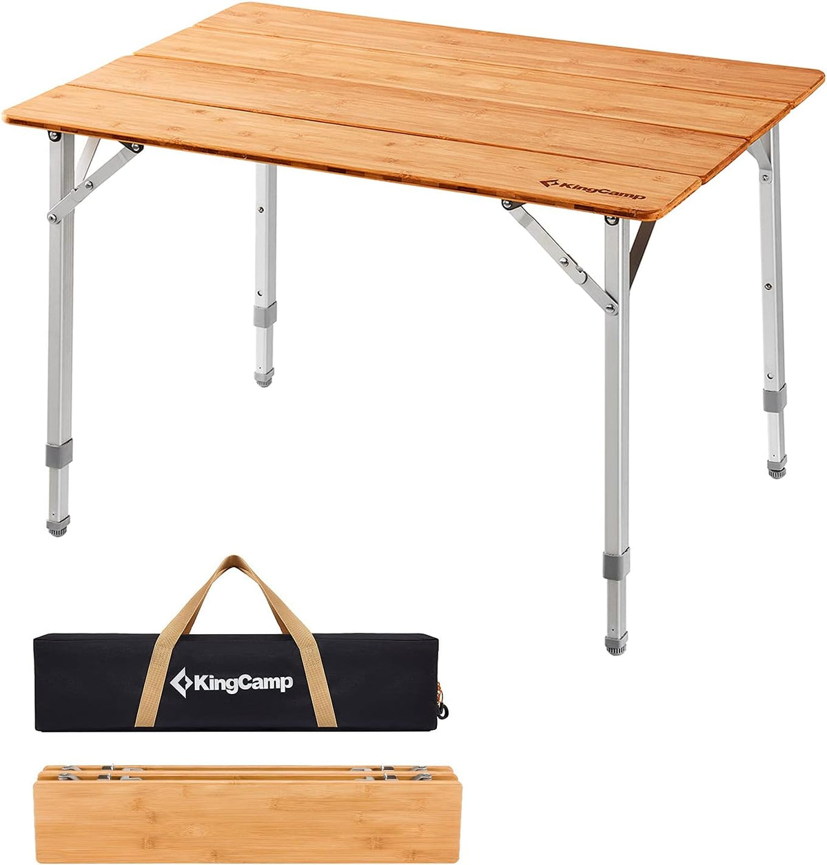 Bamboo Folding Camping Table with Adjustable Height Aluminum Legs X27145