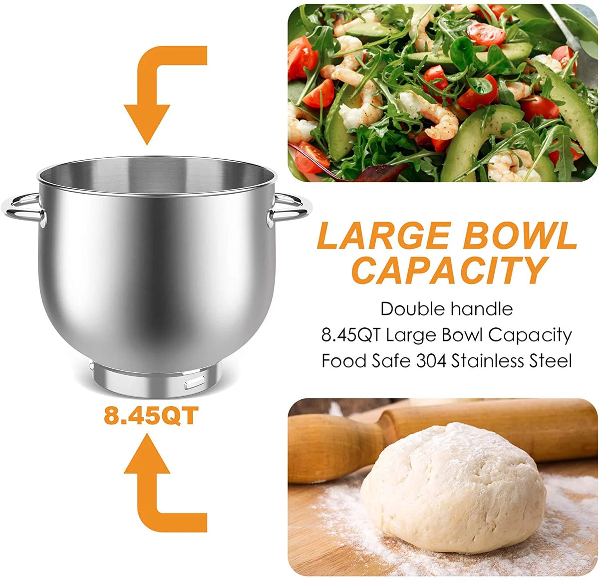 8.45 QT 660W Stand Mixer with Dough Hook, Whisk, Beater P587
