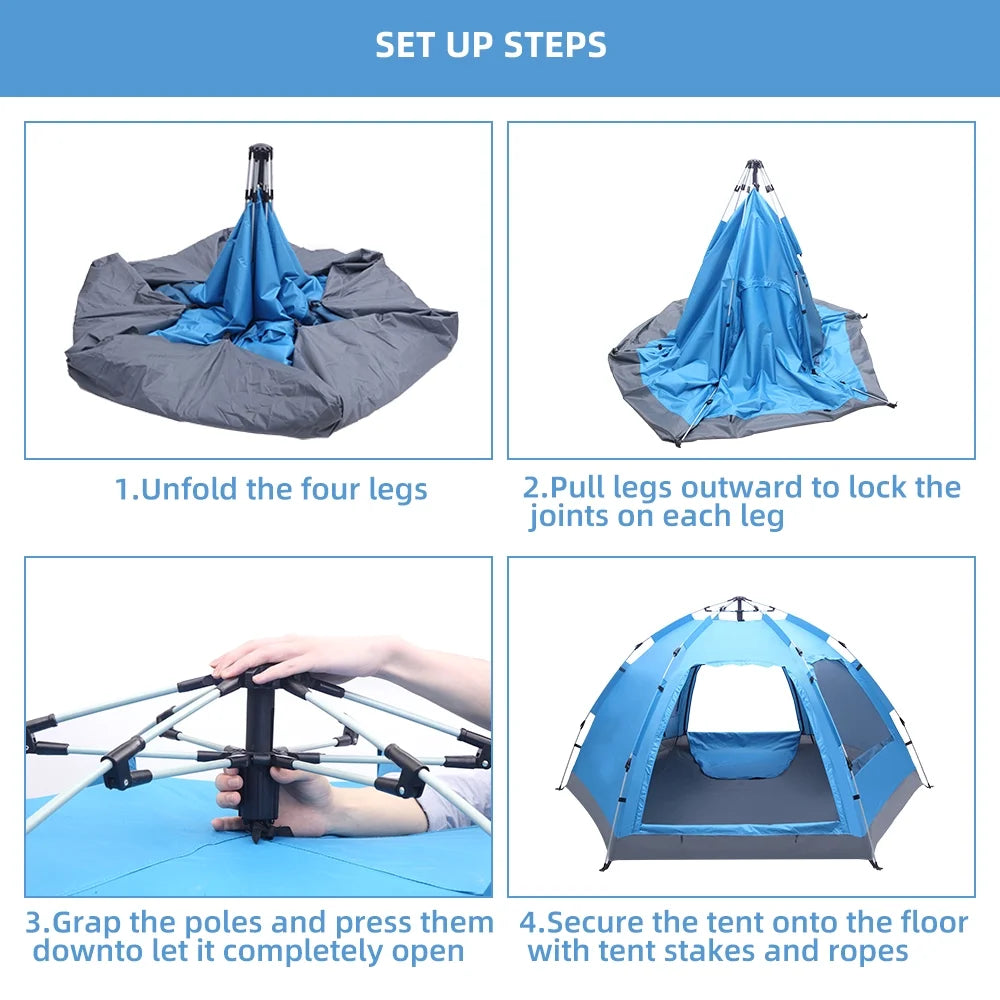 Waterproof Instant Pop Up Camping Tent, 3-4 Person Double Layer Dome Tent M71838