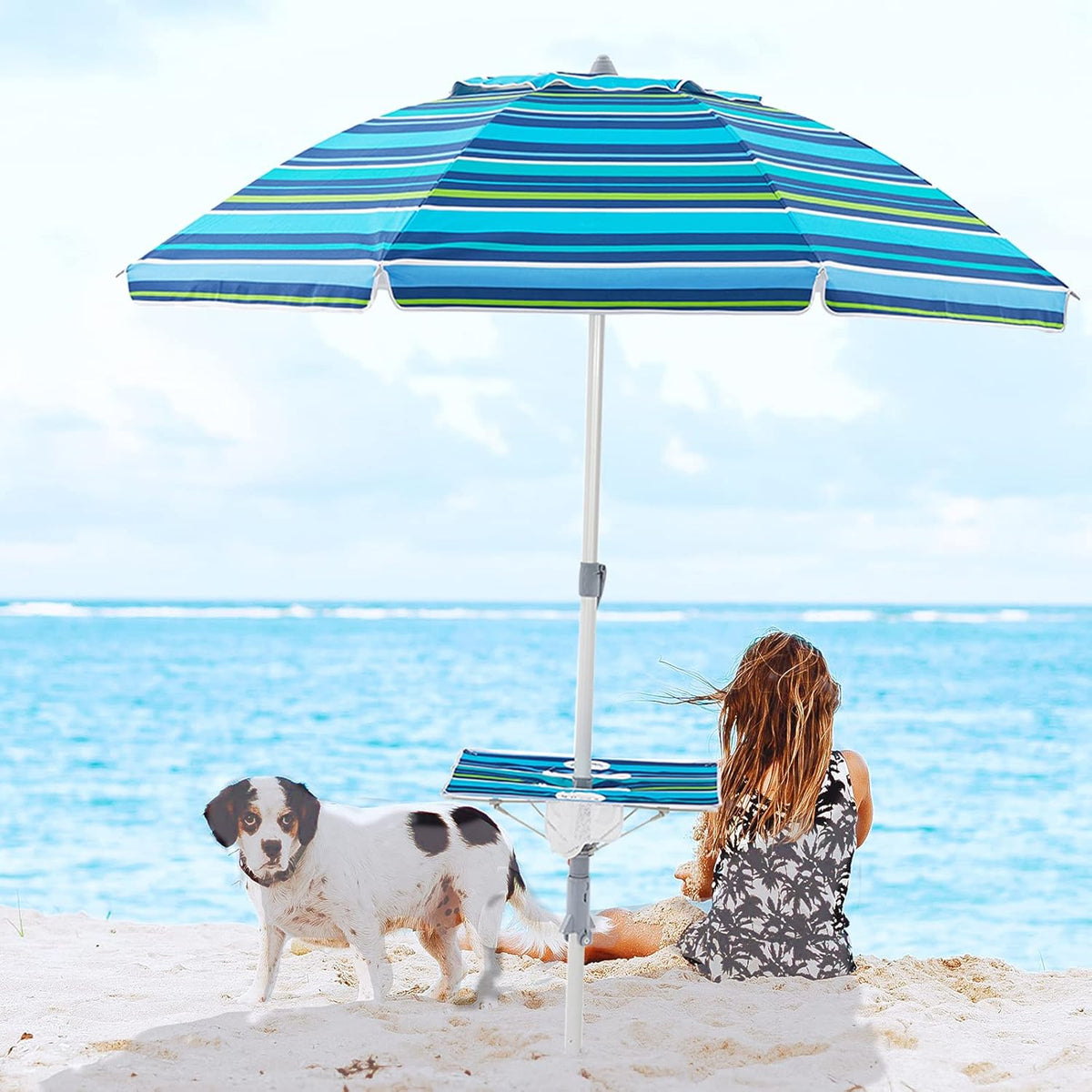 7.5FT Beach Umbrella with Table and Carry Bag T555950