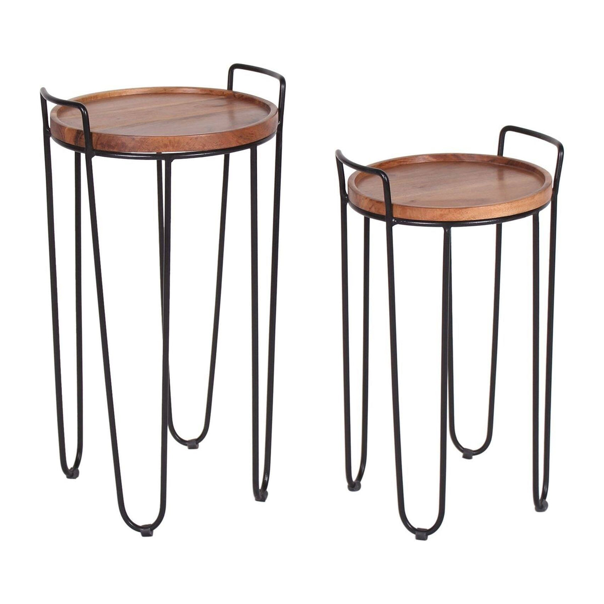 Iron & Acacia Nesting Tray Tables with Handles Set of 2 R8185
