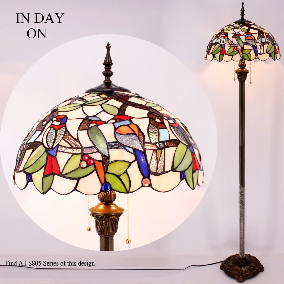 Bronze Floor Lamp with Stained Glass Shade J157905