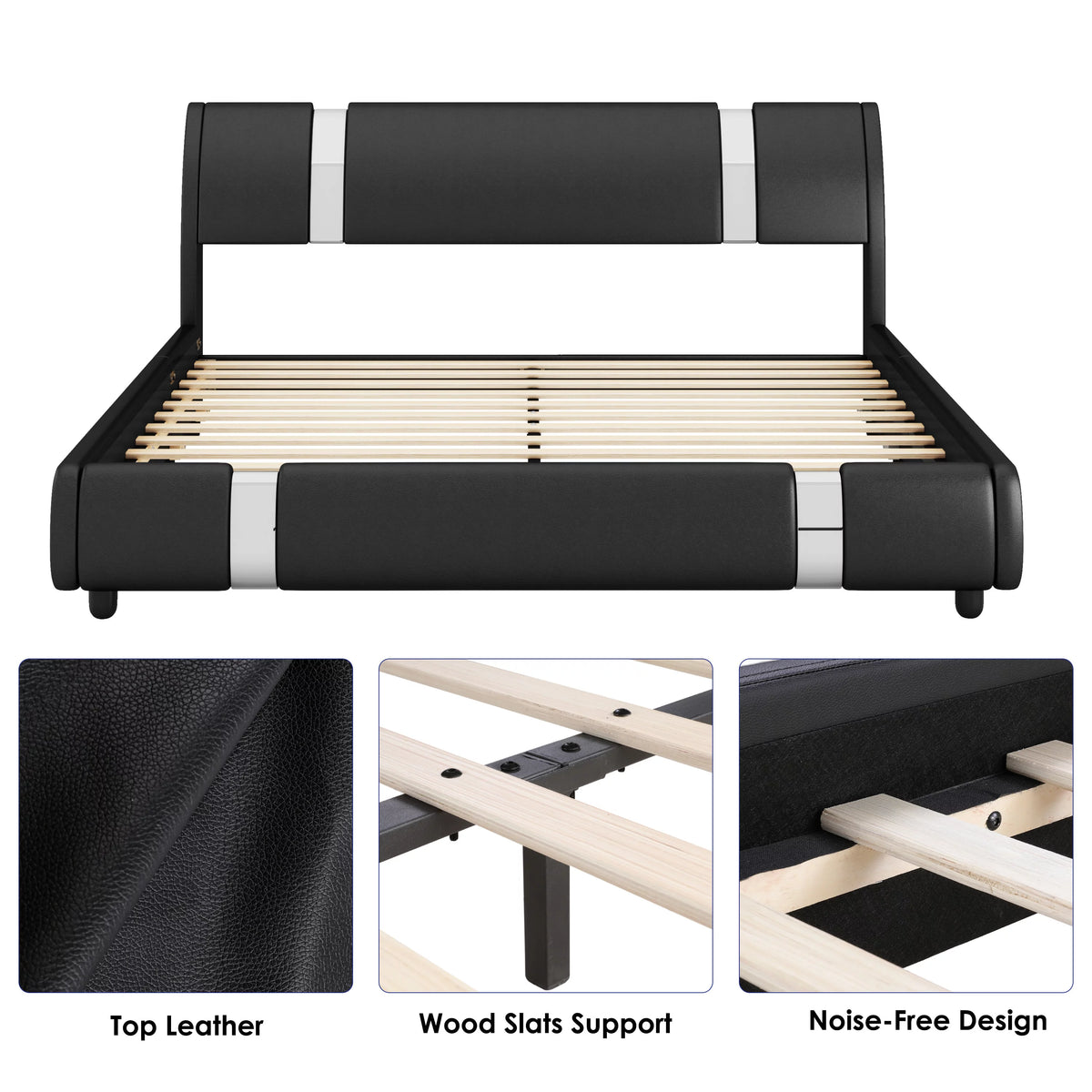 King Size Leather Bed Frame with Adjustable Headboard S788