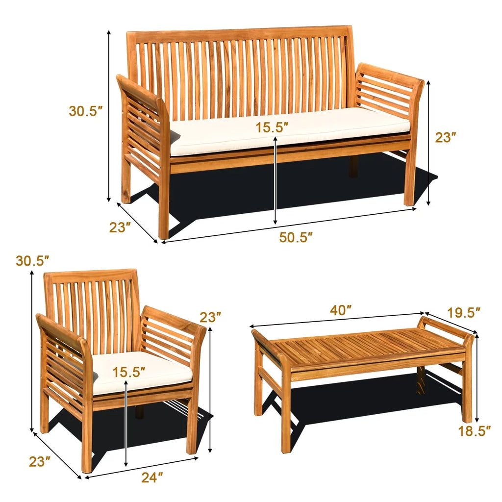 4-Piece Acacia Wood Patio Sofa Set with Beige Cushions P92169