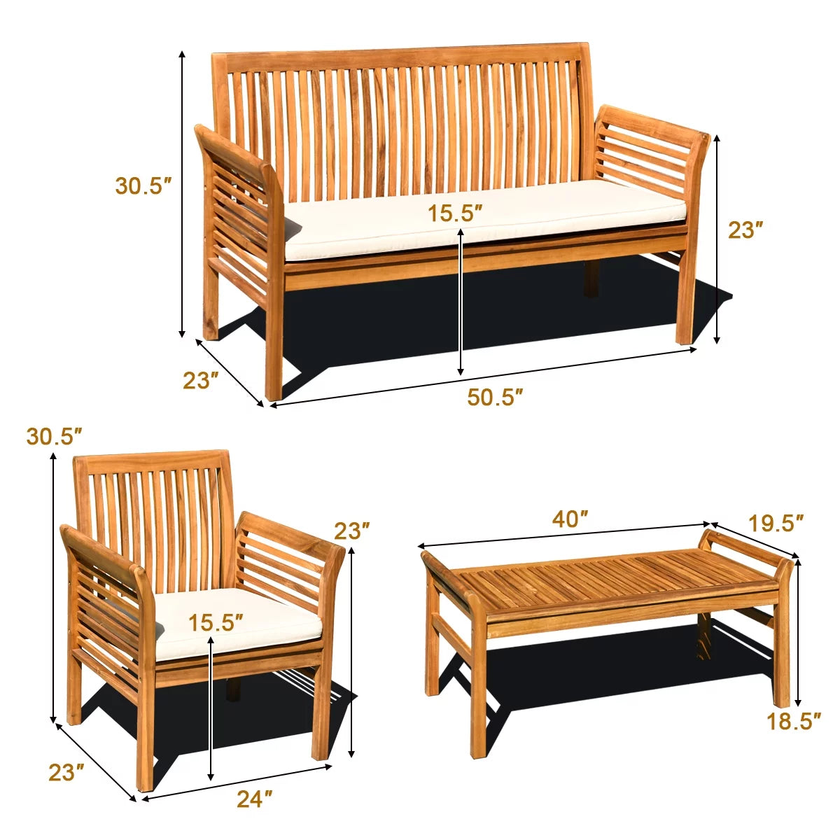 4-Piece Acacia Wood Patio Sofa Set with Beige Cushions P92169
