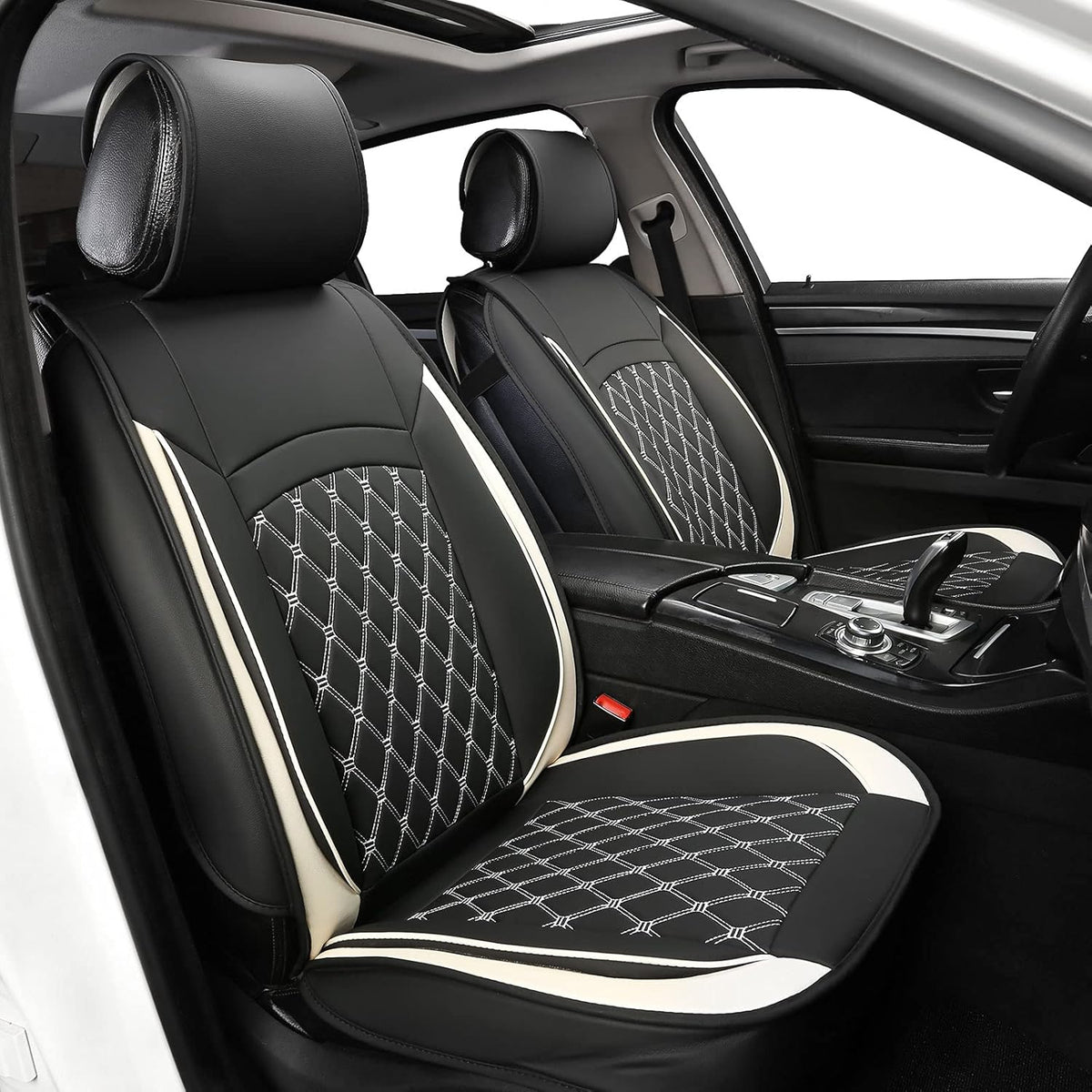 5 Car Seat Covers Black and Blue Leather Full Seat with 2 Car Backseat Storage Waterproof C880