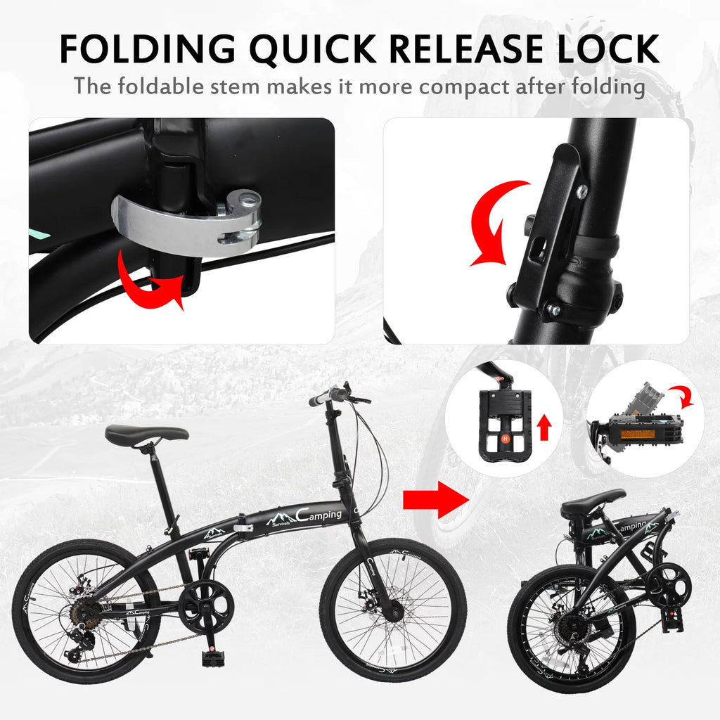 20 Folding City Bike, 7 Speed Bicycle, Black X4052