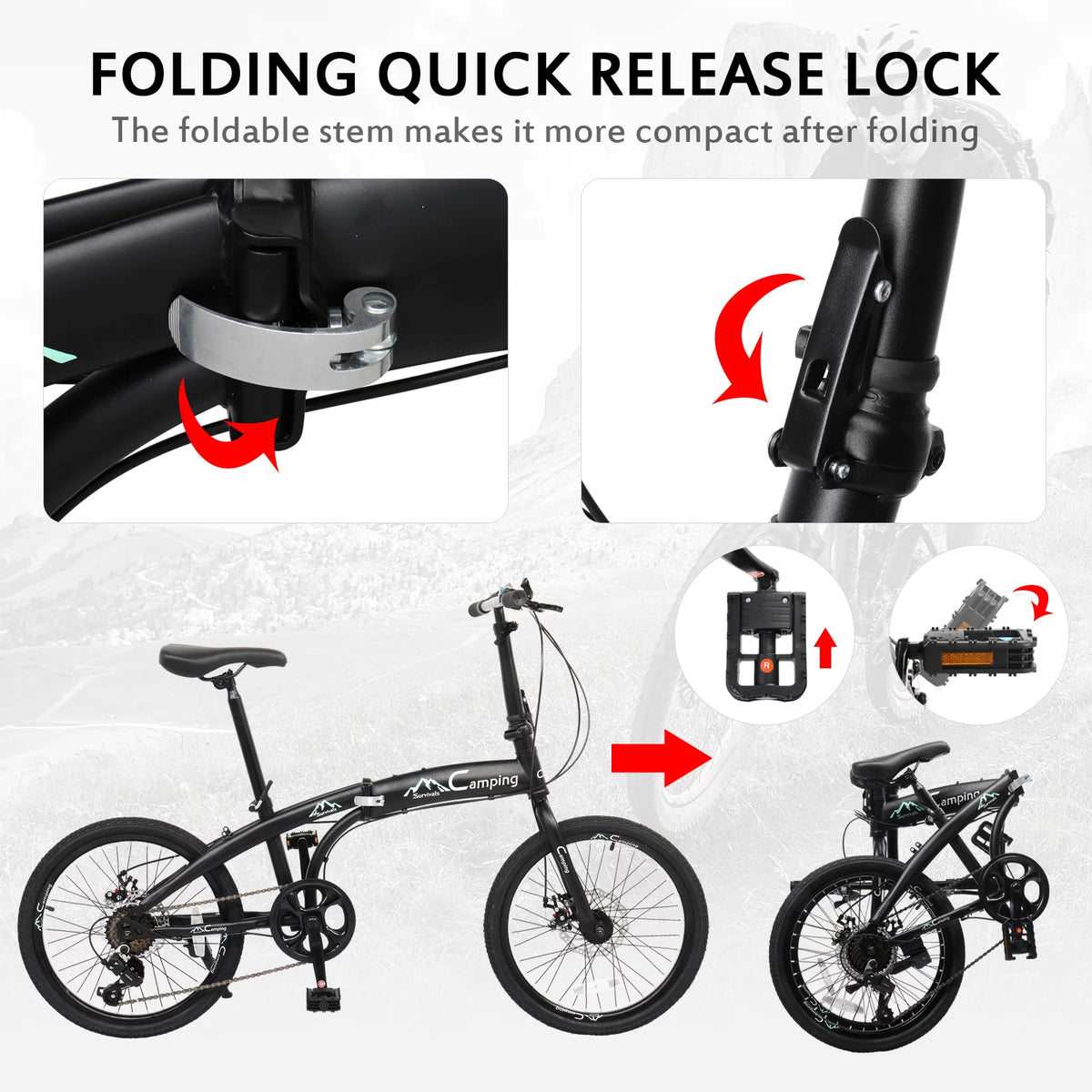 20 Folding City Bike, 7 Speed Bicycle, Black X4052