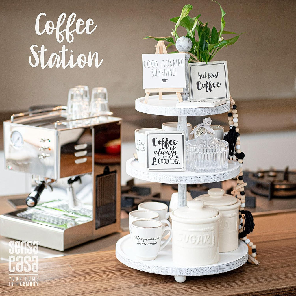 White Rustic 3 Tier Wood Tray U57199