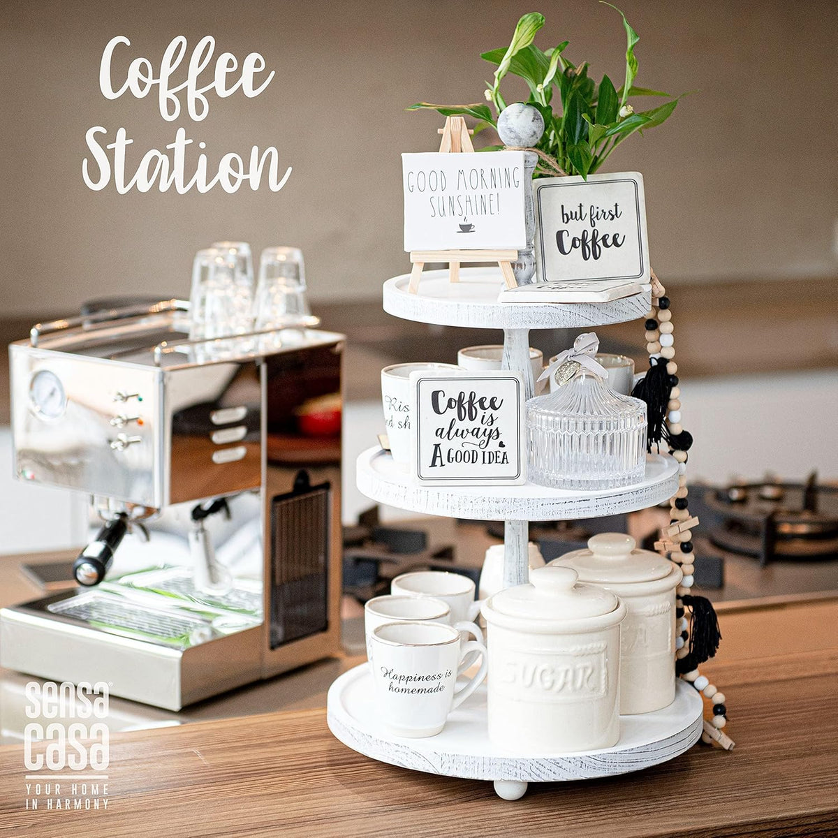White Rustic 3 Tier Wood Tray U57199