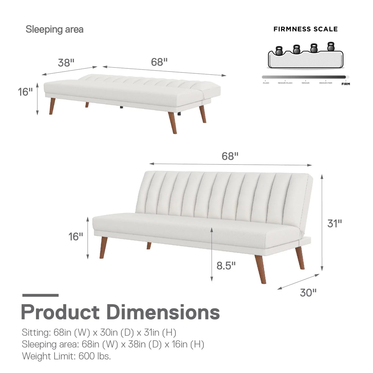 White Faux Leather Armless Futon Sofa Lounger T810531