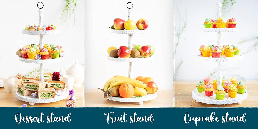 White Rustic 3 Tier Wood Tray U57199