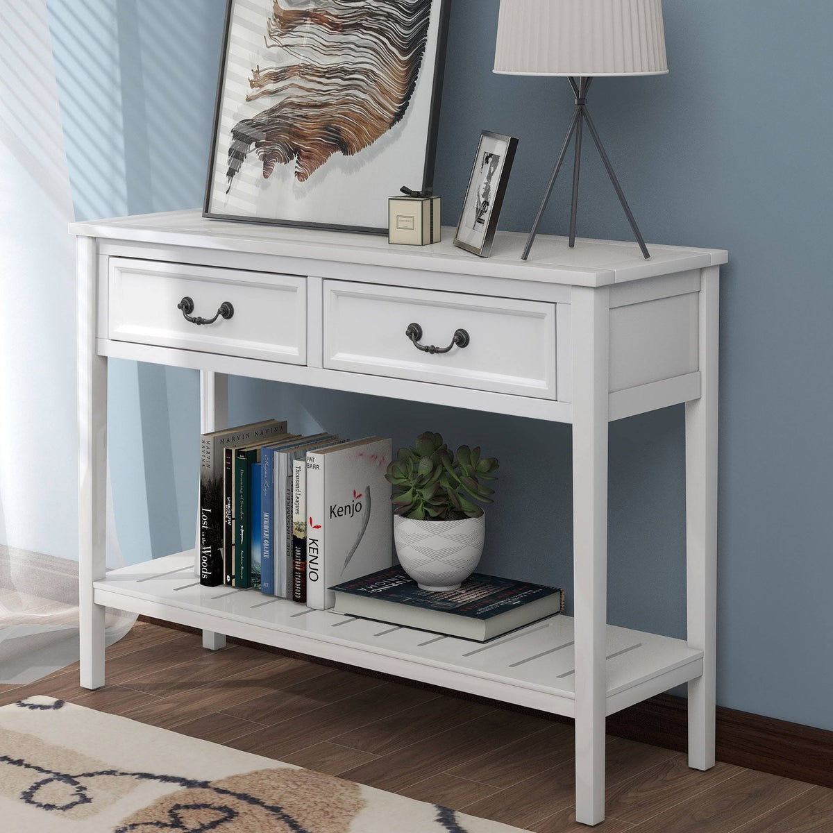 White Console Table with 2 Drawers and 1 Shelf H225