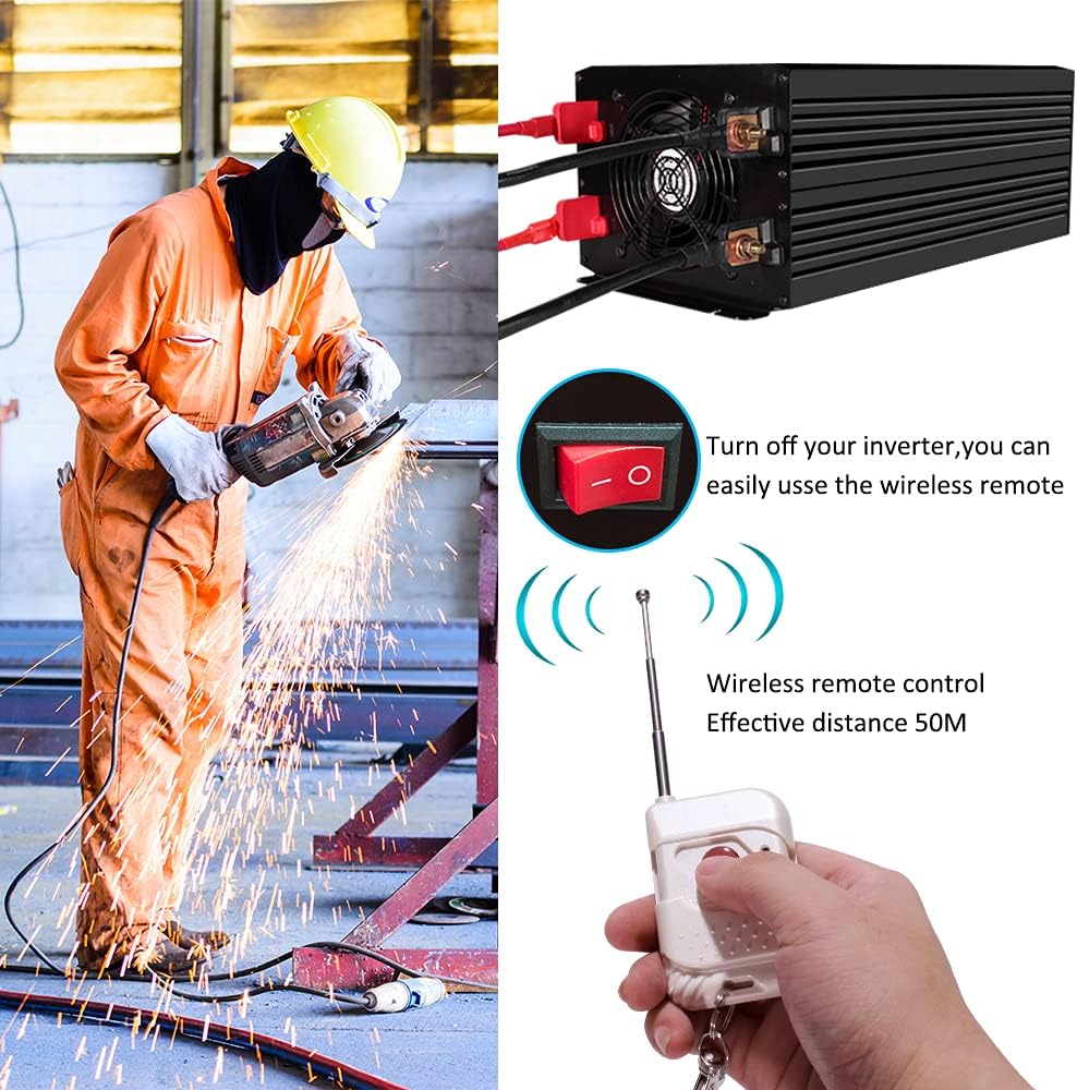 1500 Watt Pure Sine Wave Power Inverter 24v DC to 110/120v AC 60HZ with 4 AC and 1 USB Output D190368