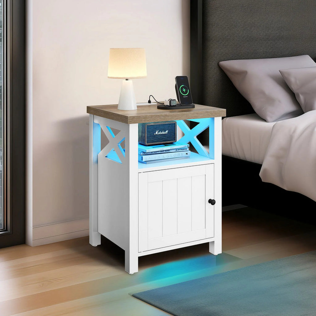 White 2 Drawer Nightstand with Charging Station and USB Ports, Set of 2 N935019