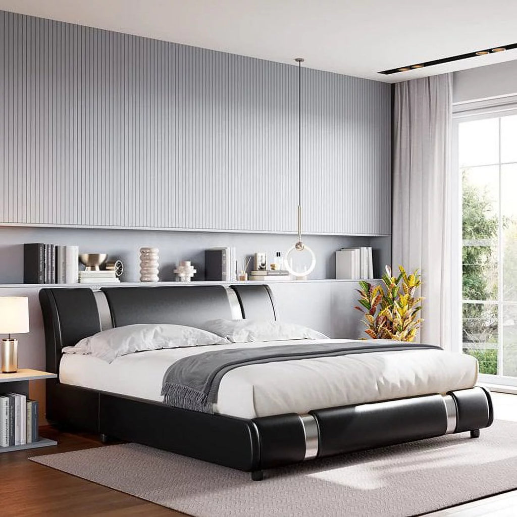 King Size Leather Bed Frame with Adjustable Headboard S788