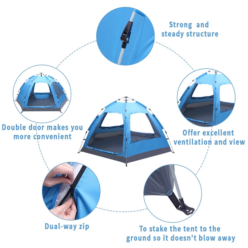 Waterproof Instant Pop Up Camping Tent, 3-4 Person Double Layer Dome Tent M71838