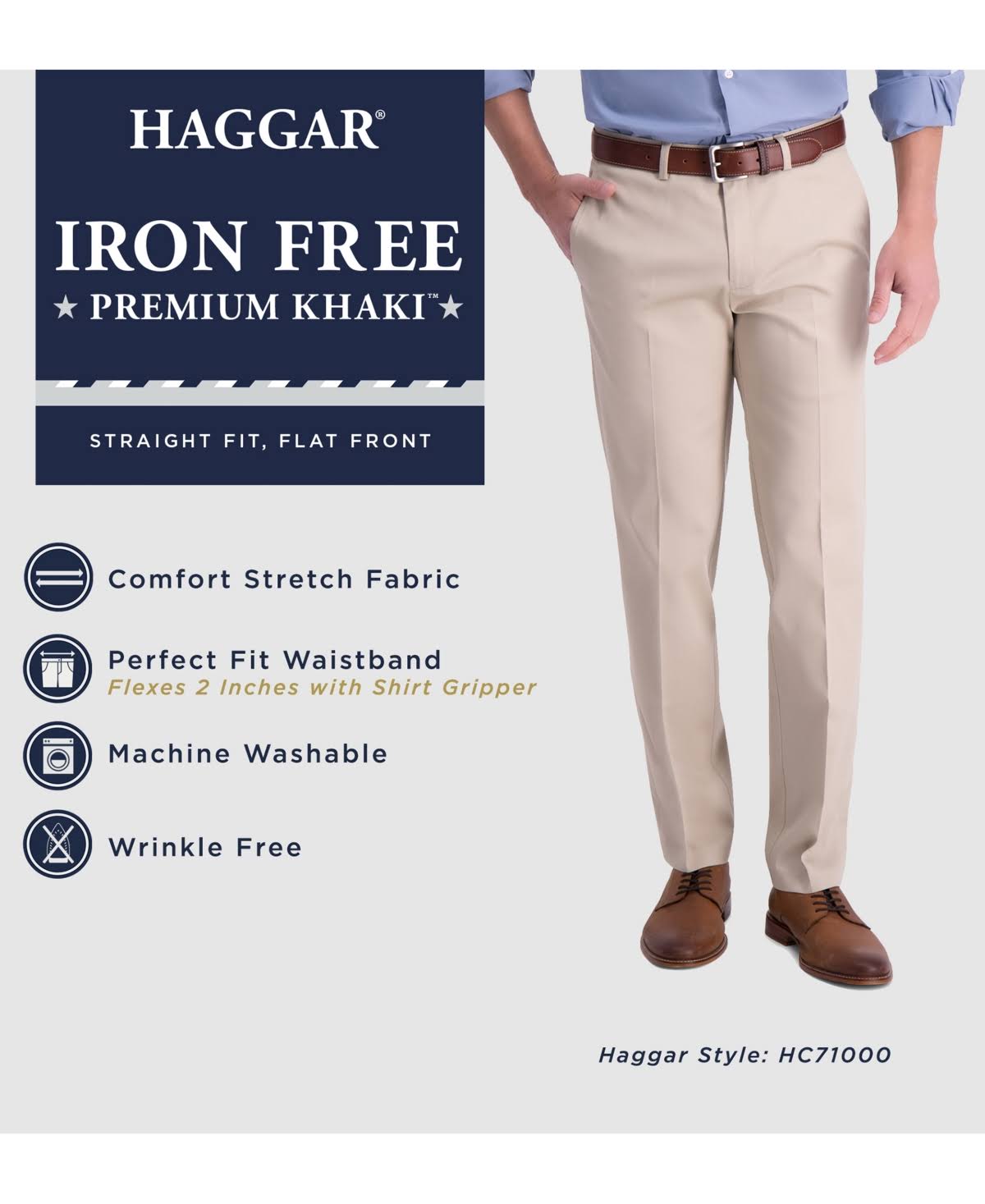 Men's Iron Free Premium Khaki Straight-Fit Flat Front Casual Pant C502