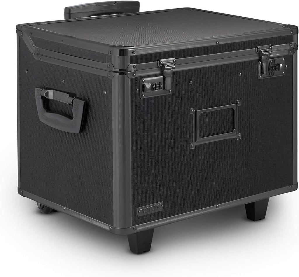 Portable File Box with Handle - 15 x 14 x 17 Inch Lock Box with Wheels - Double Combination Locking Cabinet - Tactical Black D6500