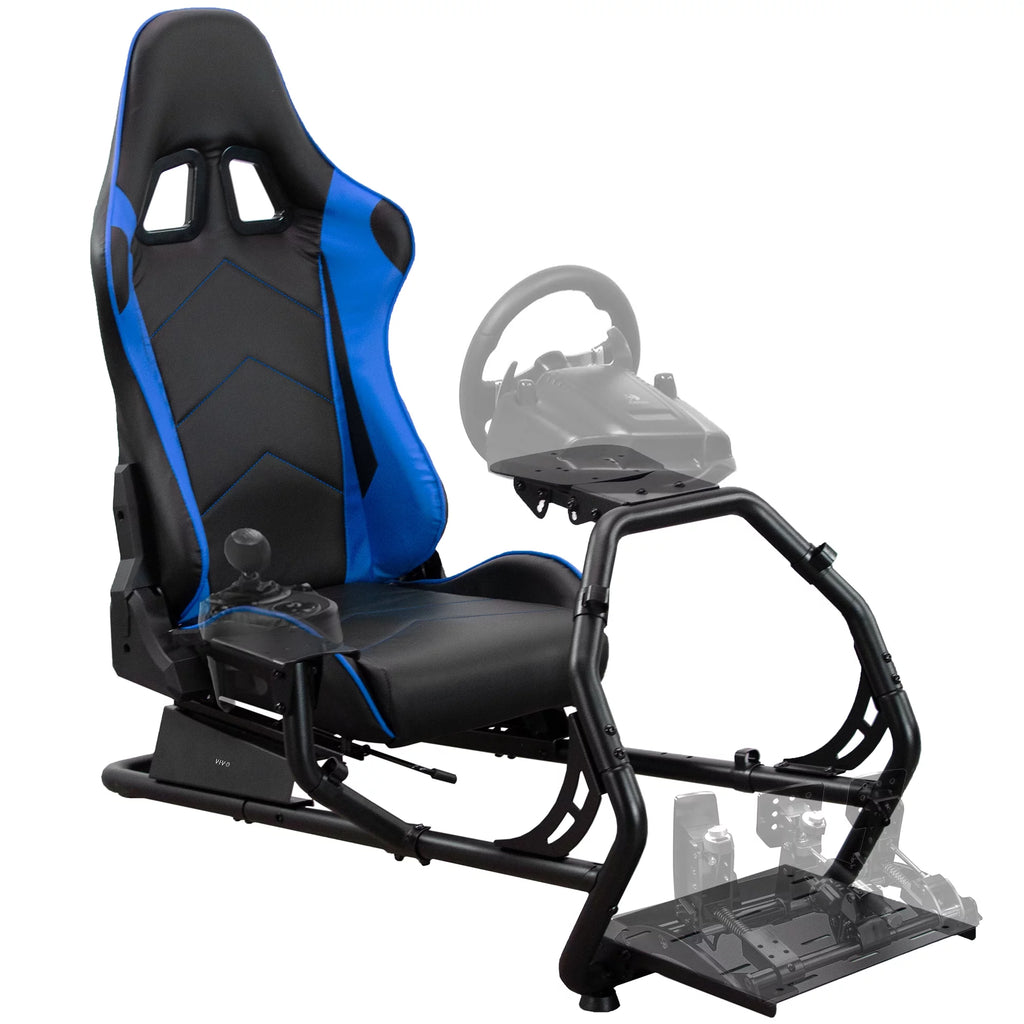 Black Racing Simulator Cockpit with Wheel Stand and Reclining Seat C629181