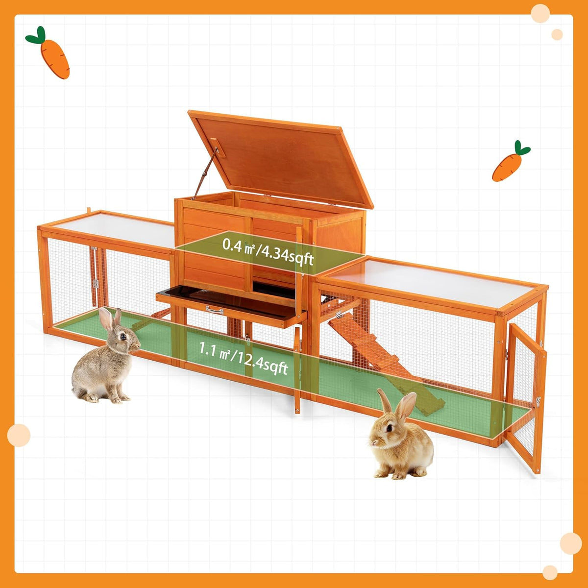 Extra Large 2-Story Wooden Rabbit Hutch with No-Leak Tray V369