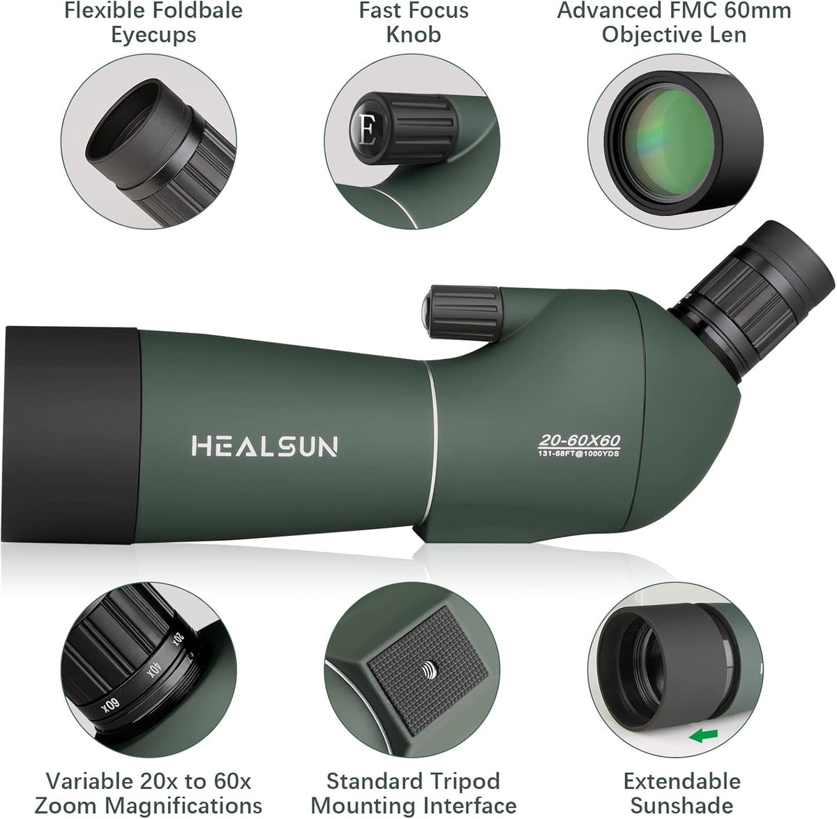 20-60x60 Spotting Scope with Carrying Case, Tripod and Smartphone Adapter Q2270