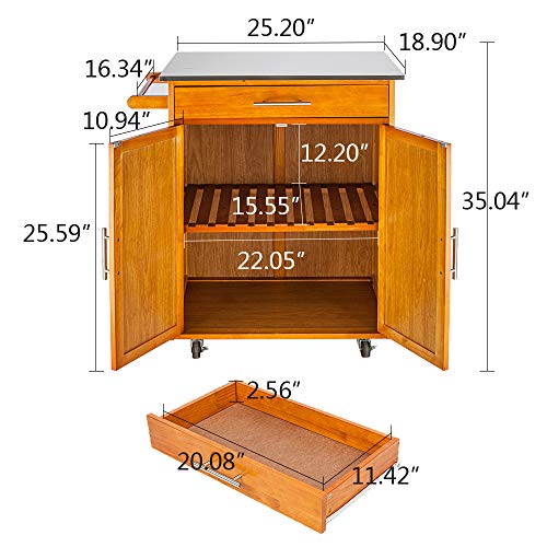 Burlywood Drop Leaf Kitchen Trolley with Stainless Steel Top Three Drawers Three Baskets F601758