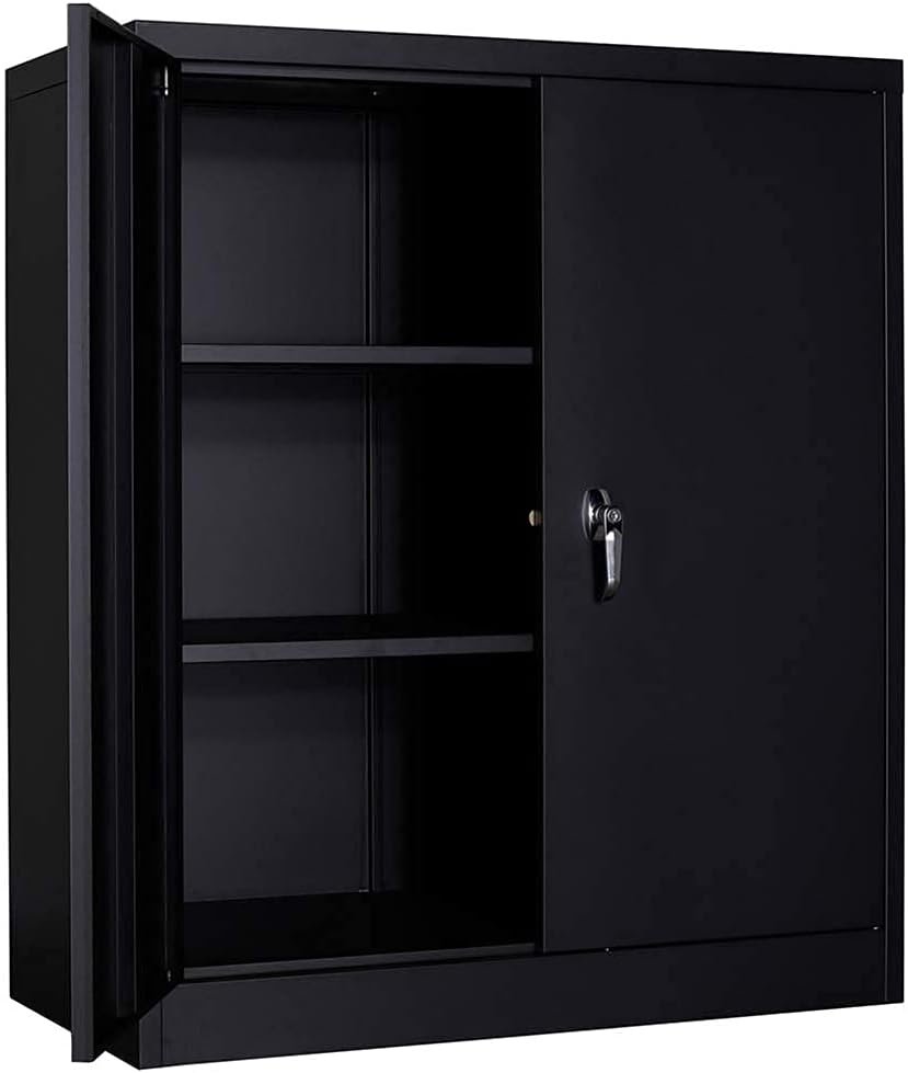 Metal Storage Cabinet with Lock and Wheels, Black V475364