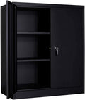 Metal Storage Cabinet with Lock and Wheels, Black V475364