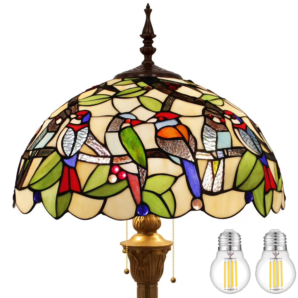 Bronze Floor Lamp with Stained Glass Shade J157905