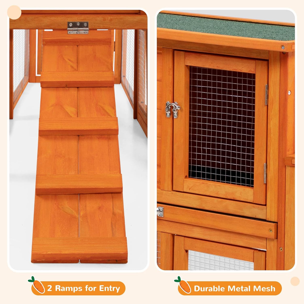 Extra Large 2-Story Wooden Rabbit Hutch with No-Leak Tray V369