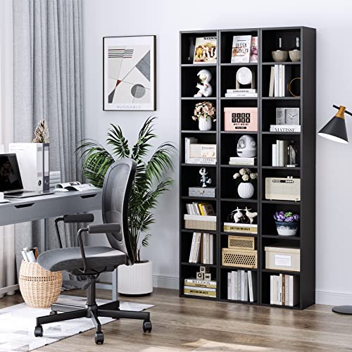 Black/Brown 8-Tier Media Tower Rack with Adjustable Shelves L8854