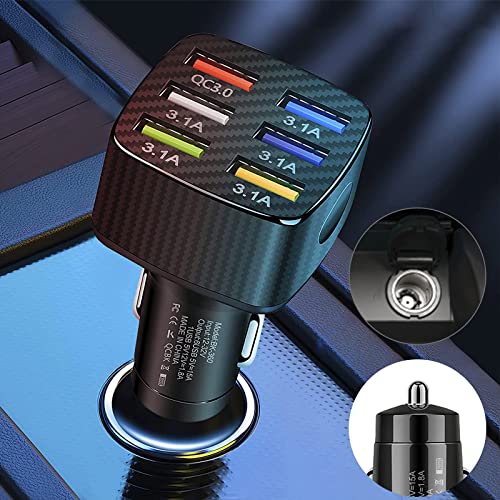 Car Charger Adapter, 6 USB Multi Port Fast Charger, QC3.0 USB Fast Charger R798
