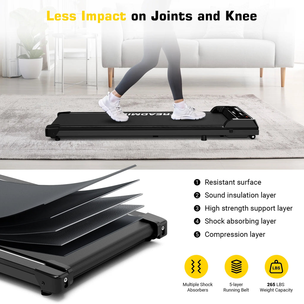 Black Under Desk Treadmill Walking Pad 265lbs 2.25HP with Remote X537