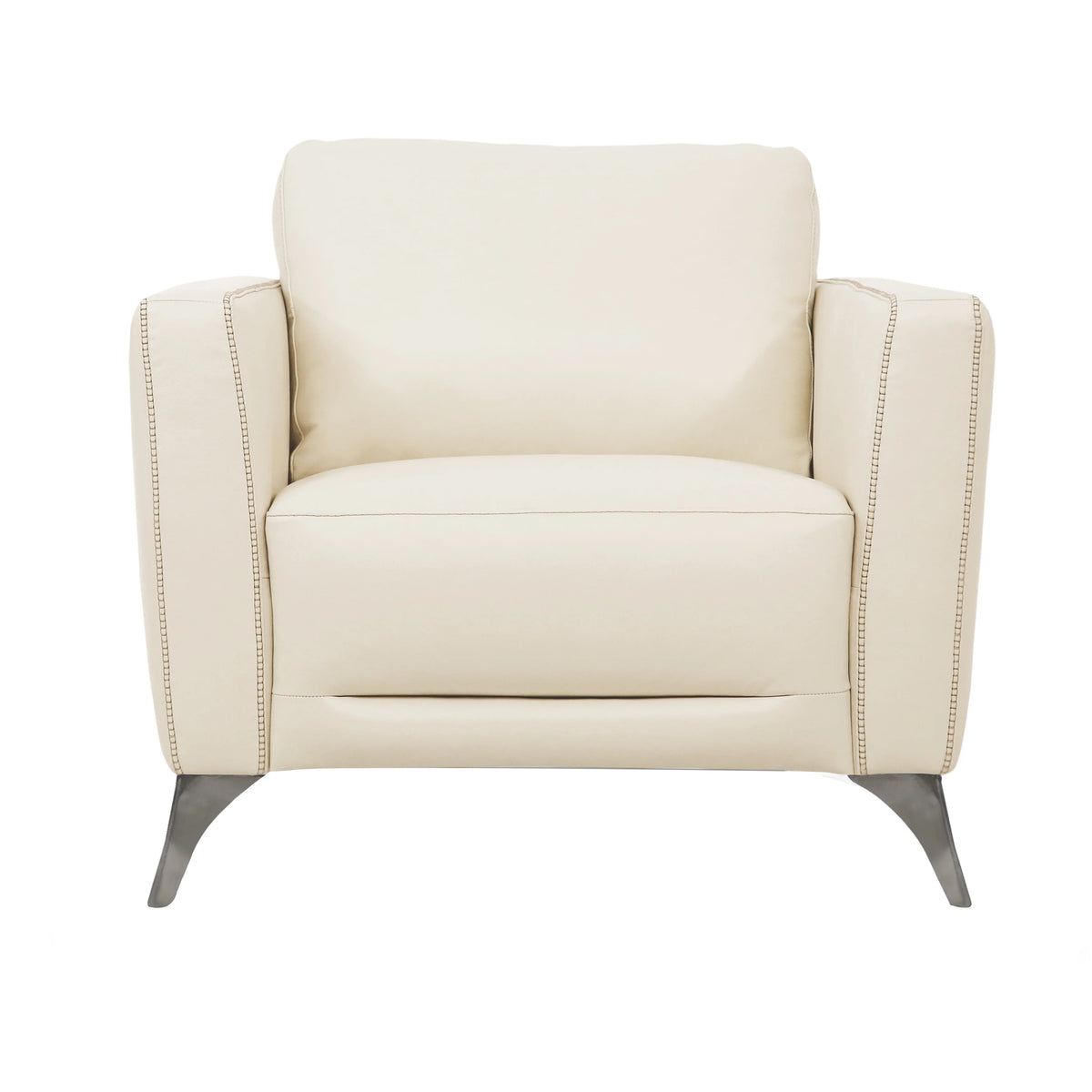Offwhite Leatherette Chair with Track Armrests and Angled Metal Legs Y2112