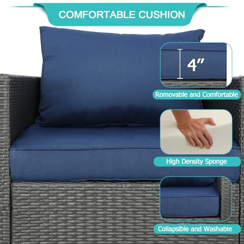 Dark Blue 6 Pieces Outdoor Sectional Set F83719