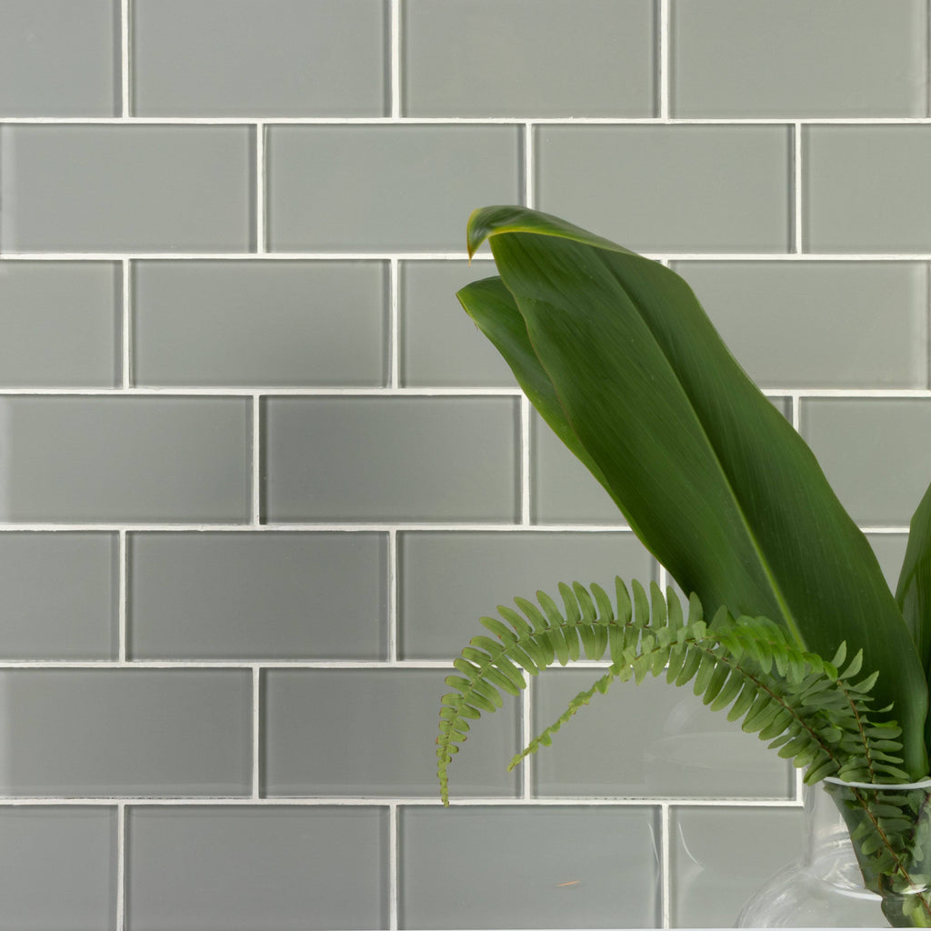Glossy Soft Gray Glass Subway Tile, 3 inch x 6 inch, 5 Square Feet Carton Z451395