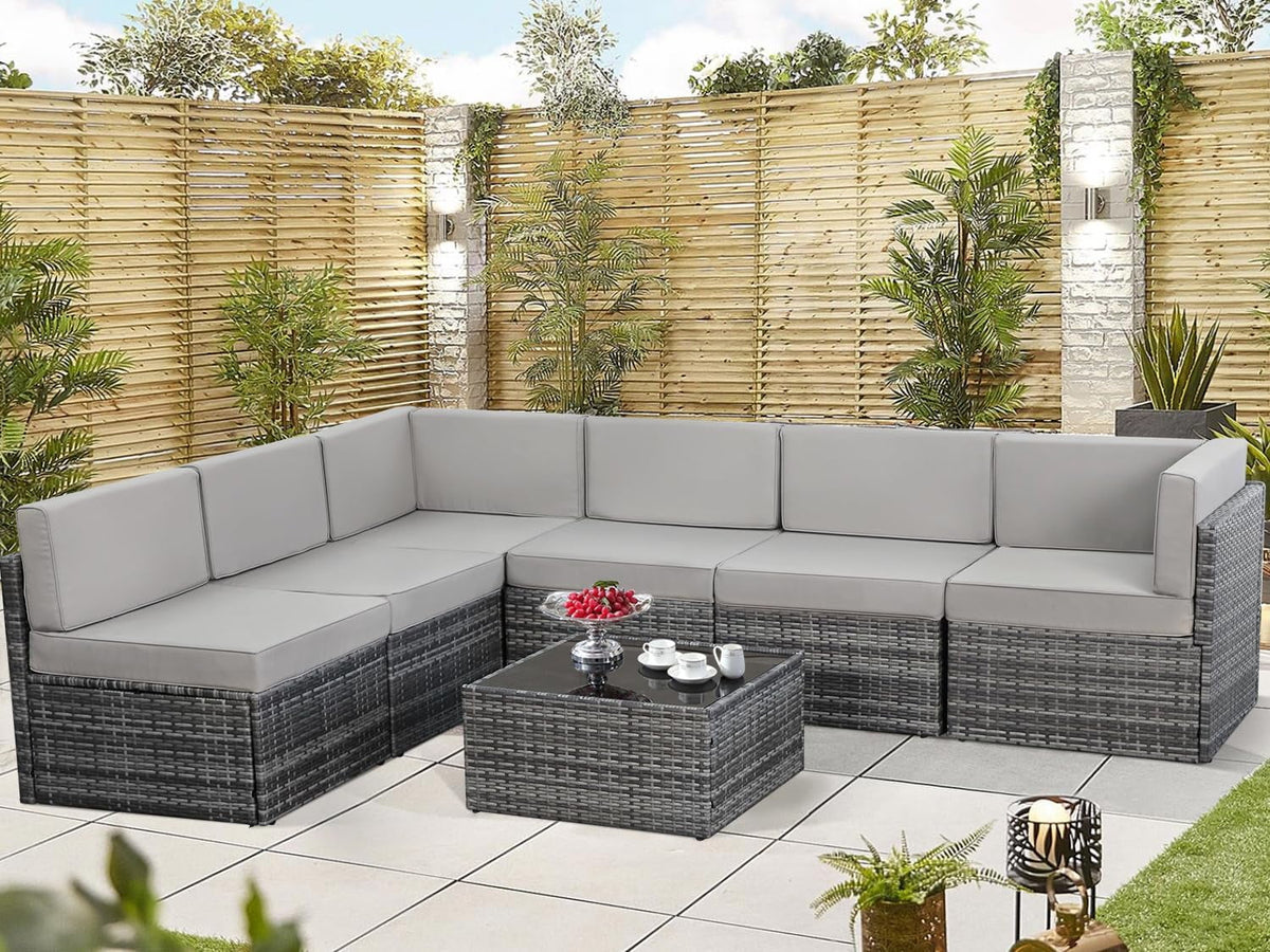7-Piece PE Rattan Wicker Outdoor Sectional Sofa Set I378658