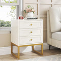 Modern 3 Drawer Wood Nightstand with Gold Metal Legs B1004
