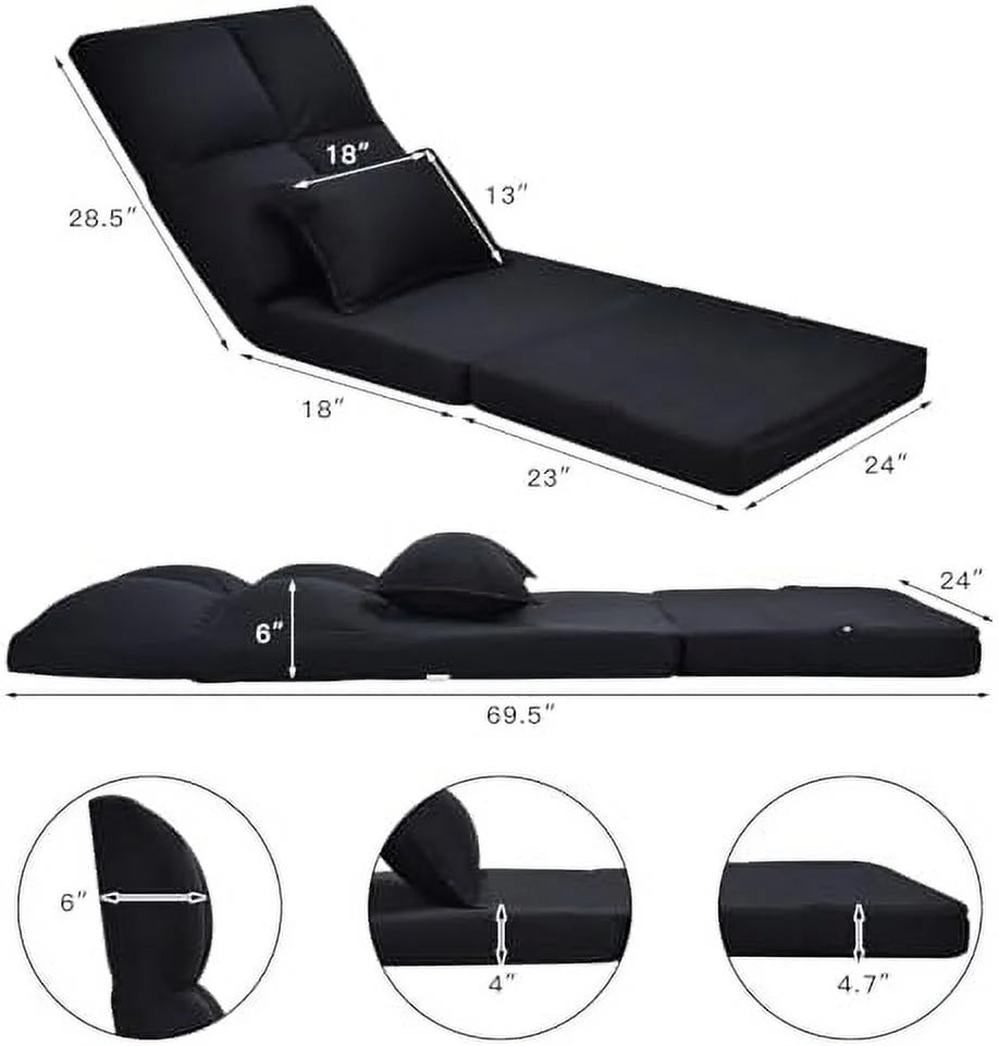 Moccha Folding Floor Chair with Pillow Adjustable 6 Reclining Position Upholstered Chaise Lounge D155
