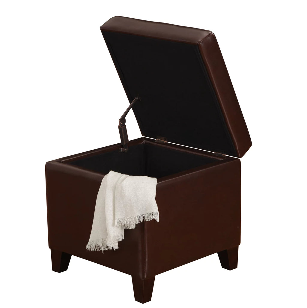 Brown Leather Square Storage Ottoman U769127