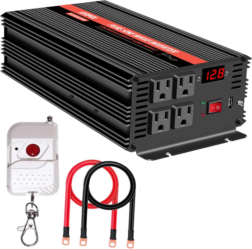 1500 Watt Pure Sine Wave Power Inverter 24v DC to 110/120v AC 60HZ with 4 AC and 1 USB Output D190368