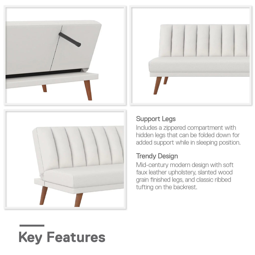 White Faux Leather Armless Futon Sofa Lounger T810531
