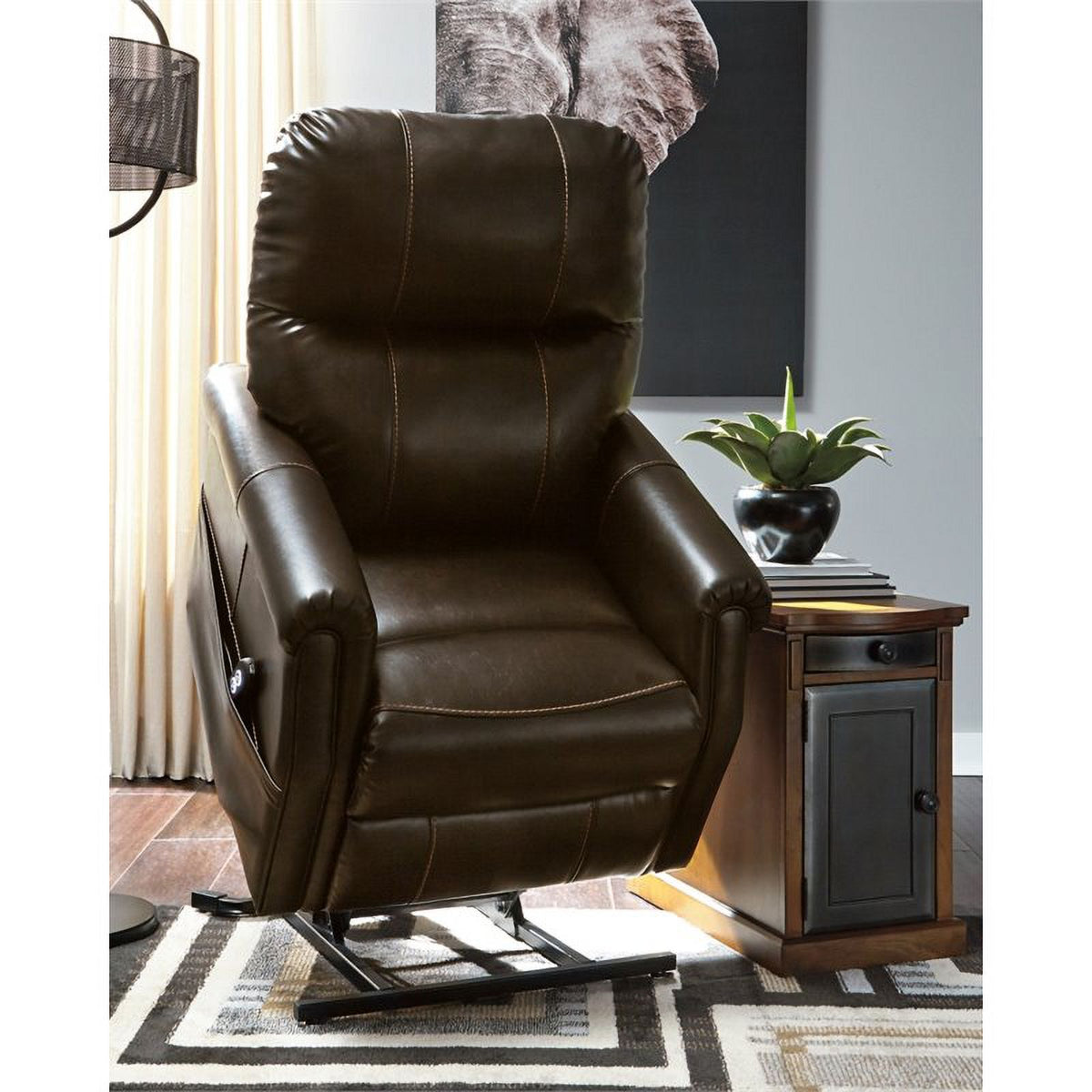 Faux Leather Power Lift Recliner with Side Storage, Brown K533