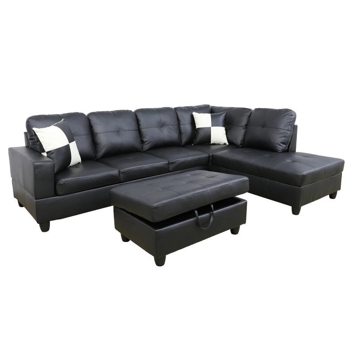Black Right Hand Facing Sectional with Ottoman V79216