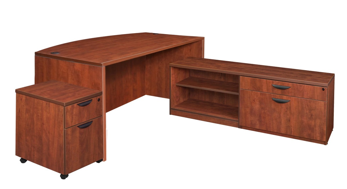 71 in. Hi-Low Bow Front L Desk with Single Mobile Pedestal Cherry N388