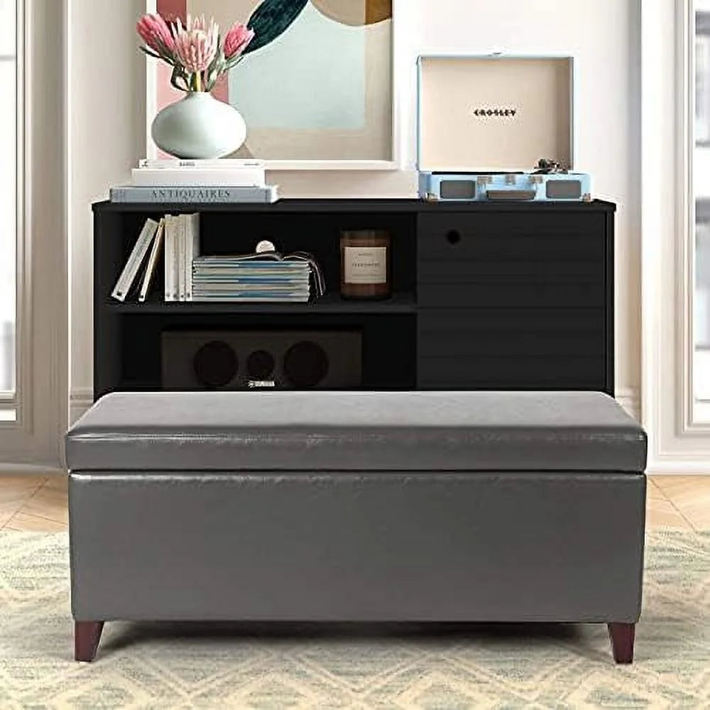 31.5" Light Blue Linen Tufted Ottoman Bench U643331