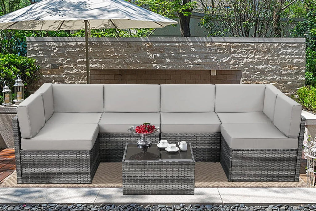 7-Piece PE Rattan Wicker Outdoor Sectional Sofa Set I378658